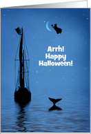 Happy Halloween with Pirate Sailing Ship Witch and Whale Tail Custom card