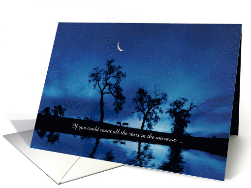Thinking of You Stars and Moon Blue Horses Oak Trees Pond Custom card