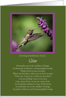 Sister Remembrance Anniversary of Passing Spiritual Poem Hummingbird card
