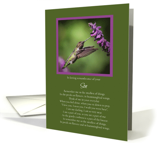 Son Anniversary of Passing Remembrance with Poem and Hummingbird card