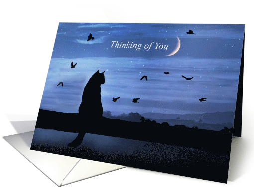 Thinking of You Cute Cat and Moon with Birds card (1737936)