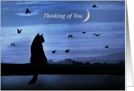 Thinking of You Cute Cat and Moon with Birds card