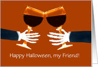 Friend Halloween Cheers Wine and Skelton Toast Custom Front card