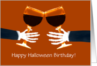 Birthday on Halloween Toasting Wine Glasses Humorous Custom card