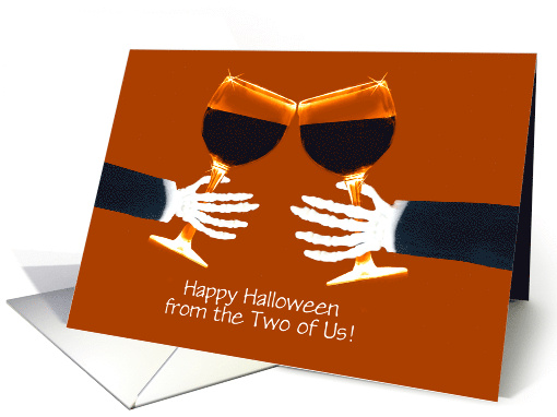 Halloween from the Both of Us Toasting Wine Glasses Humor Custom card