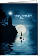 Birthday for Dad Father Custom Coastal Seaside Sailboat and Lighthouse card