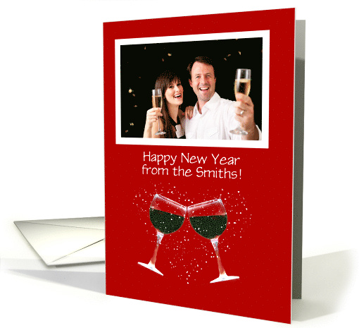 New Year Custom Photo and Text Cheers Wine Glasses card (1739300)