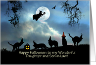 Daughter and Son in Law Happy Halloween with Cute Cats Custom card