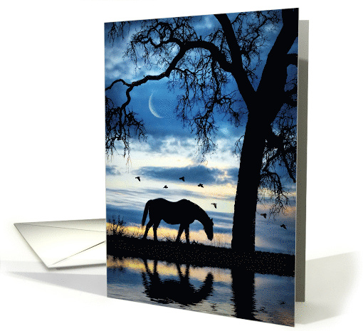 Horse Blank Cards Beautiful Fantasy Birds Water Tree... (1740438)