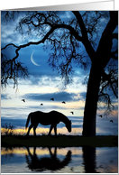 Horse Blank Cards Beautiful Fantasy Birds Water Tree Crescent Moon card