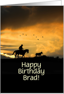 Birthday Custom Name Country Western Cowboy with Steer Horse Sunset card