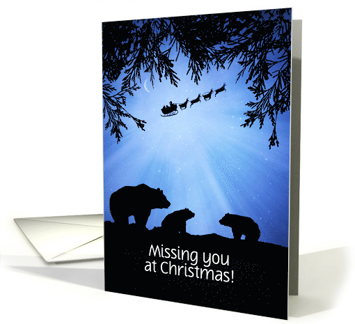 Christmas Holiday Missing You Darling Bears and Santa Custom Text card