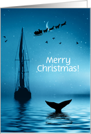 Nautical Sailboat with Whales Tail and Santa Custom Merry Christmas card