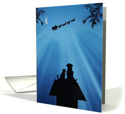 Christmas Holiday Dog and Cat Santa and Reindeer Sleigh card (1743102)