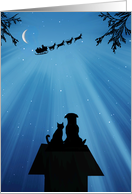 Christmas Holiday Dog and Cat Santa and Reindeer Sleigh card
