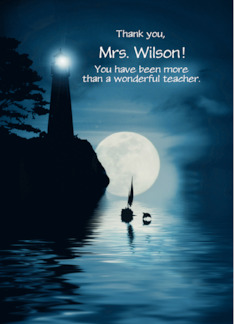 Thank You Teacher Customize with Teacher Name Lighthouse and Dolphin