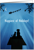 Happy Holidays Cute Dog Cat From Our House to Yours Customizable card