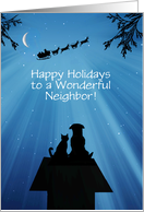 Christmas Holiday For Neighbor Custom Text Cute Dog Cat and Santa card