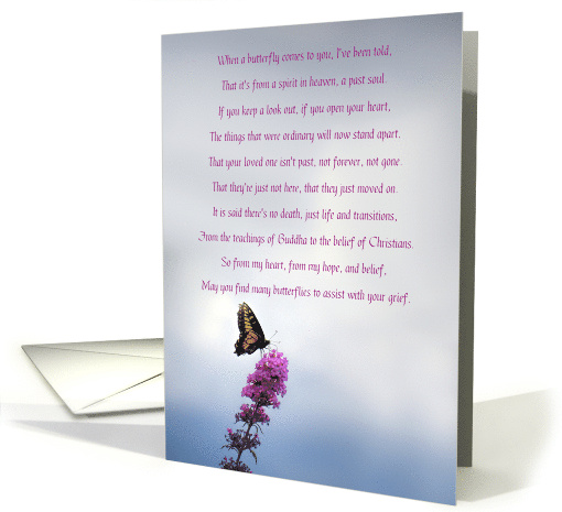 Sympathy Spiritual with Poem Butterfly and Flower Poem for Grief card