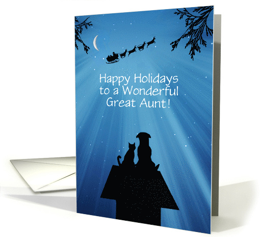 Great Aunt Happy Holidays Cute Dog and Cat Customizable card (1744034)