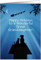 Great Granddaughter Happy Holidays Fantasy with Santa Sleigh Custom card