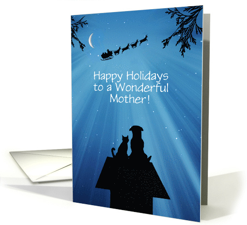 Mother Christmas Happy Holidays Cute Dog and Cat Customizable card