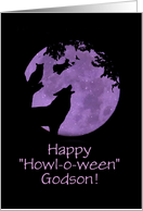 Godson Halloween Fun with Wolf and Wildlife Witch and Moon Custom card