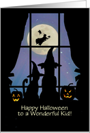 Kid Happy Halloween with Cute Dog and Cat Witch Pumpkins and Witch card