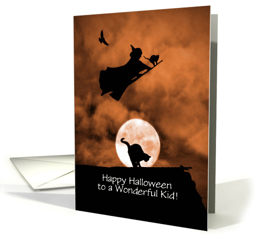 Kids Happy Halloween with Cute Witch and Cats Custom Text card