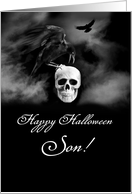 Son Happy Halloween Goth with Raven and Skull Customizable card