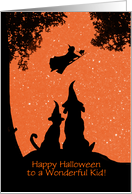 Kids Happy Halloween Cute Dog and Cat With Witch Custom Front card