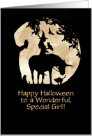 Happy Halloween for Girl Kid with WItch and Unicorn Familiars Cutsom card