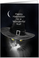 Halloween for Kids Darling Kitten with Witch Hat On Moon Custom card