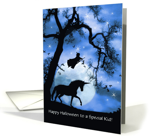 Witch and Unicorn Magical Happy Halloween for Kids Custom card