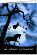 Witch and Unicorn Magical Happy Halloween for Kids Custom card