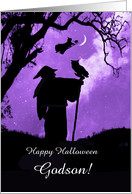 Godson Happy Halloween with Wizard and Owl Witch and Cat Custom card