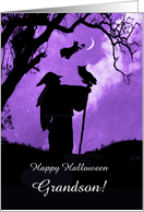 Grandson Halloween Magical with Wizard and Witch Owl Cat Custom card