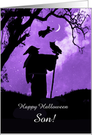 Son Cool Halloween with Wizard Witch Owl and Cat Mystical Custom card