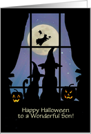 Son Happy Halloween Cute Cat and Dog with Witch Custom card