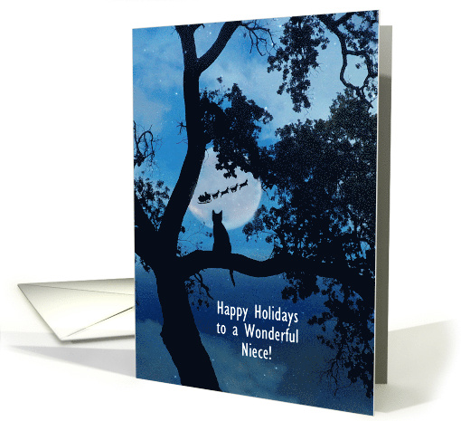 For Niece Happy Holidays Christmas with Cute Cat Santa Custom card