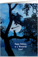 Sister Fun Happy Holidays Christmas with Cat in Tree Santa Custom card