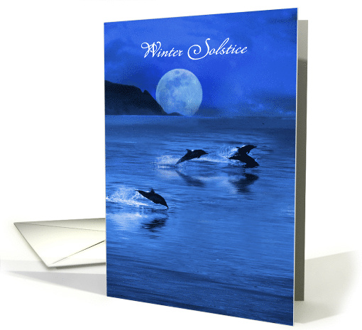 Winter Solstice with Ocean Moon Dolphins Custom Text Cover card