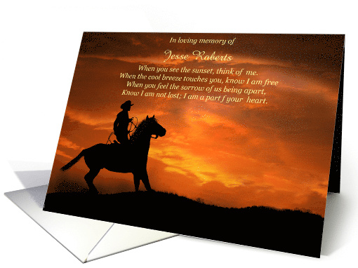 Sympathy with Cowboy Horse and Cross Country Western Custom Name card