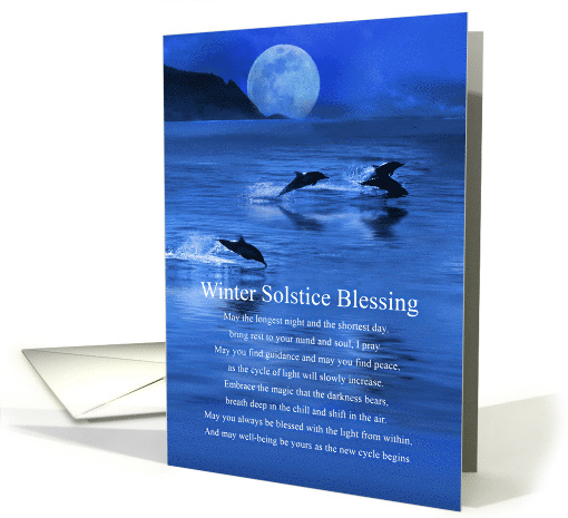 Winter Solstice Blessings Poem Sea Ocean Dolphins and Moon card