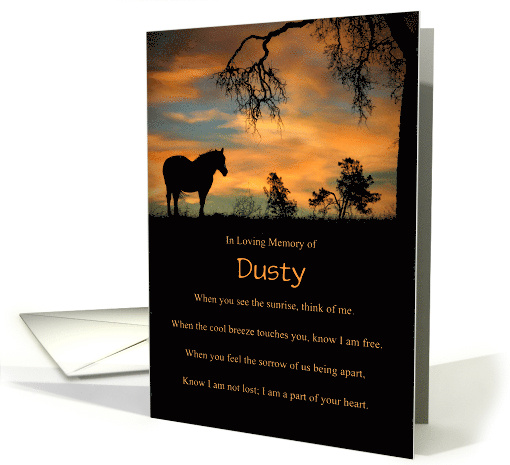 Horse Sympathy Custom Name with Remembrance Poem in Sunset card