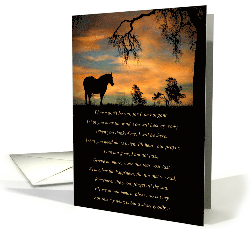 Sympathy Memorial With Horse and Sunset Spiritual Poem Nature card