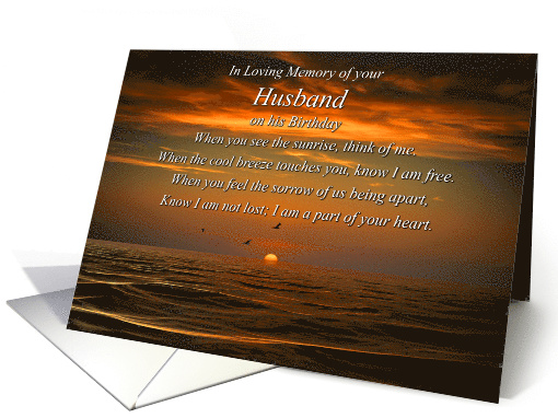 Husband Remembrance on Birthday with Ocean and Sunset Nature Poem card