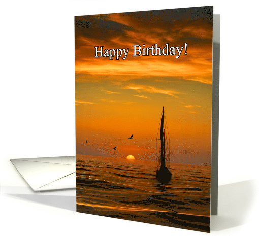 Nautical Happy Birthday with Sailboat Sunset and Seagulls... (1748618)