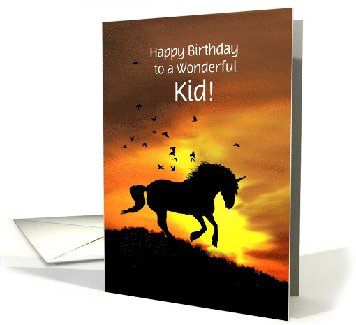 Birthday Kids with Unicorn and Birds Fantasy Fun Customizeable card