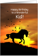 Birthday Kids with Unicorn and Birds Fantasy Fun Customizeable card